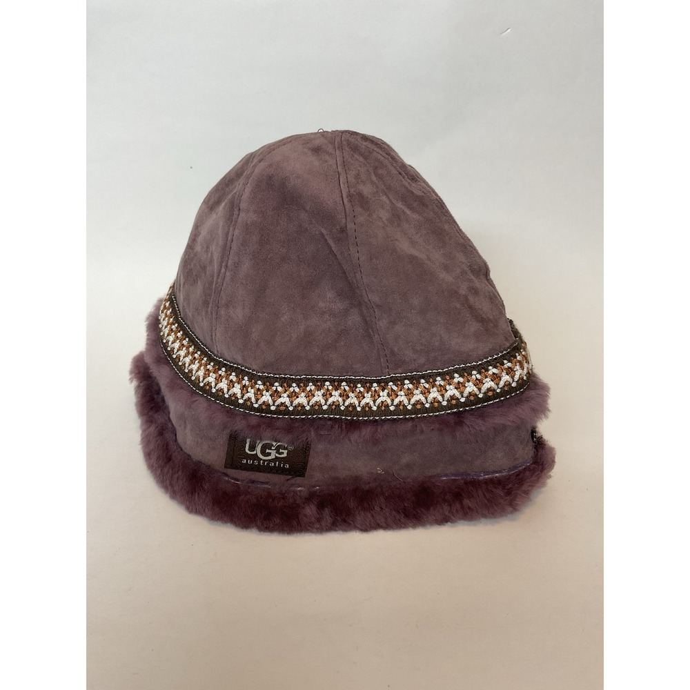 Ugg Tasman Suede Shearling Bucket Hat Embroidered Pink purple Cotton Lined Logo